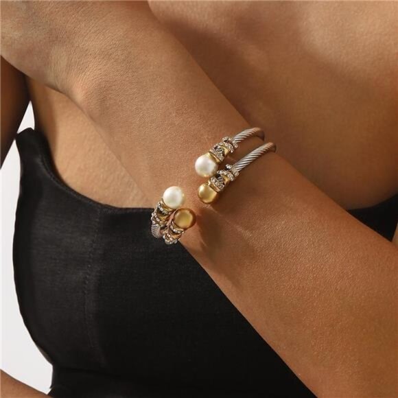 Synthetic Pearl Stainless Steel Bracelet - Picture 1 of 10